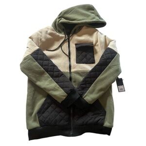 Men's Hooded Zip-Up Quilted Fleece Jacket - Olive & Cream